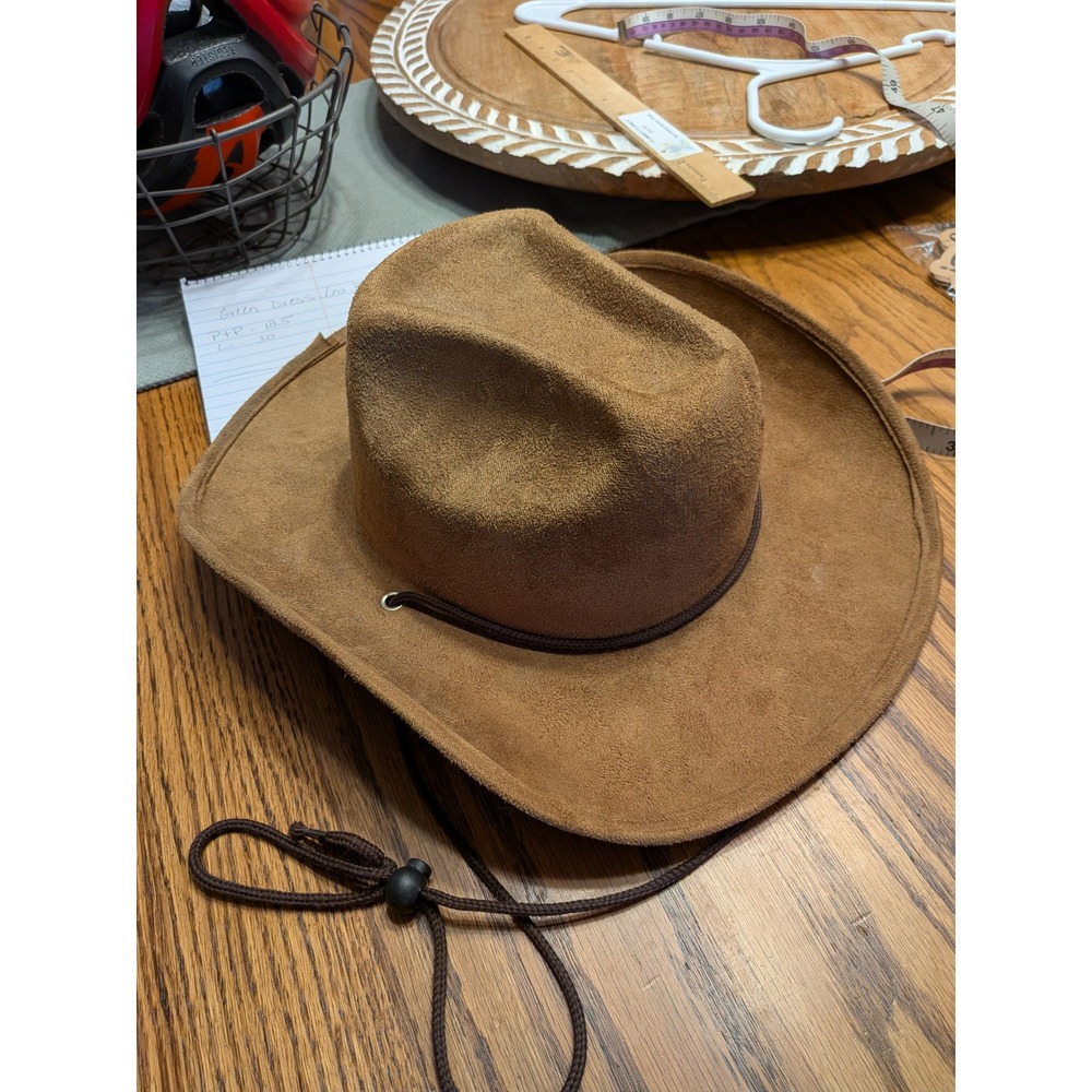 Brown Faux Suede Cowboy Hat Wide‎ Brim Western Style with Adjustable Chin Strap